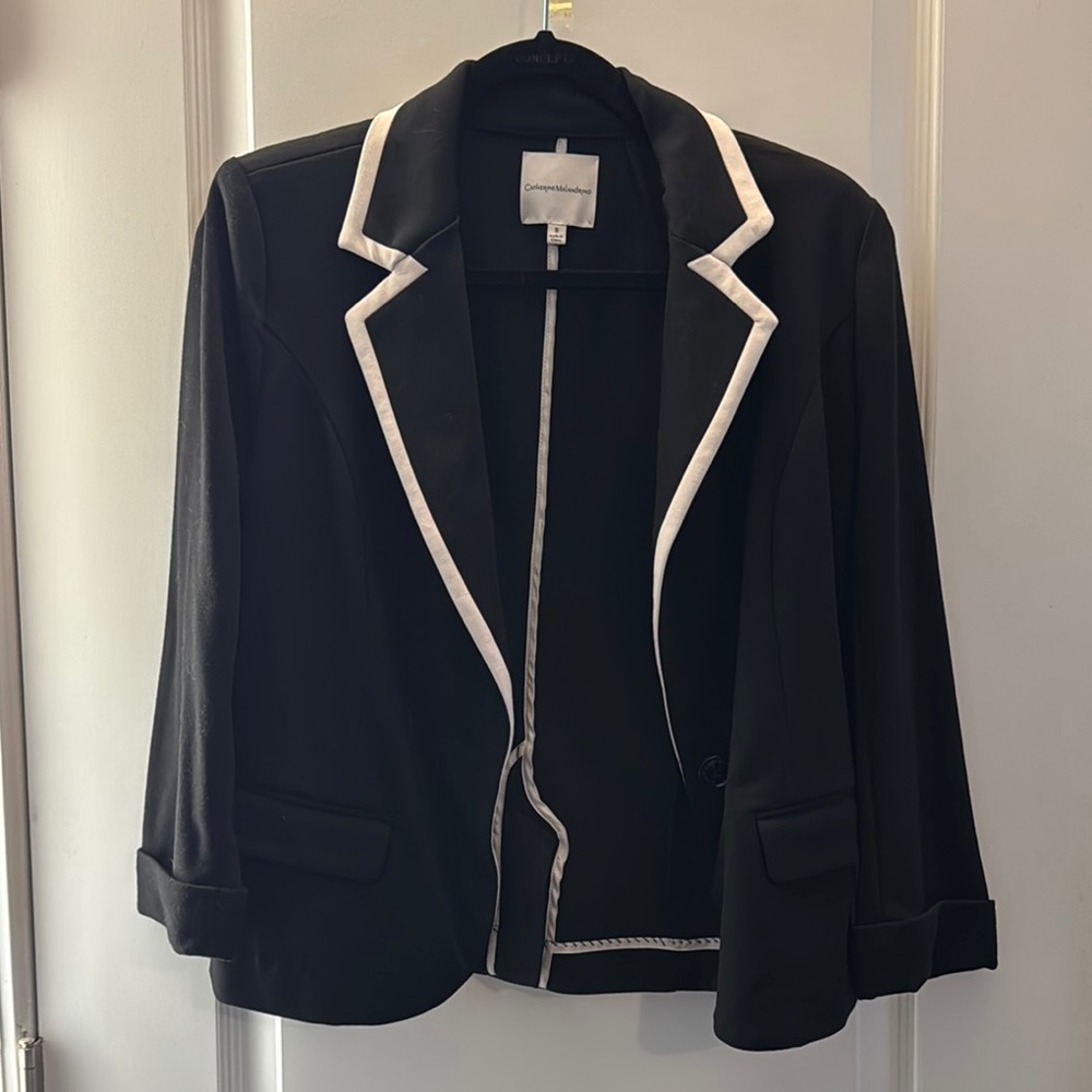Catherine Malandrino Black and White Blazer with Notched Lapels
